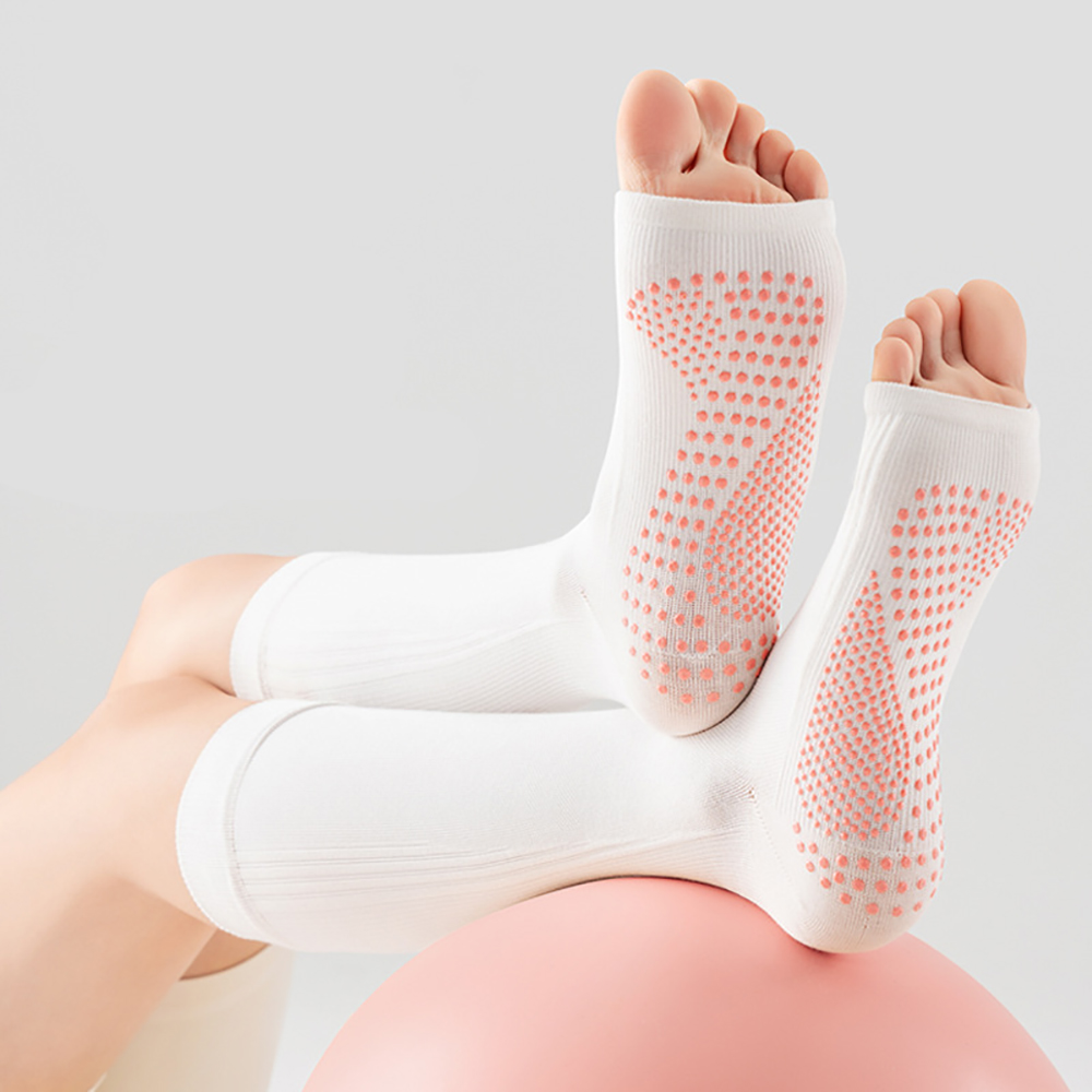 Sports Socks - ถุงเท้าโยคะแบบเปิดปลายเท้าสำหรับผู้หญิง ถุงเท้าพิลาทิสฟิตเนสกันลื่น ถุงเท้ากีฬาเต้นรำยาวถึงเข่า ถุงน่องรัดกล้ามเนื้อ