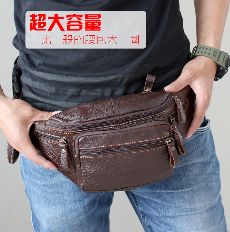 Running Belt - ของแท้ Cowhide หนังเอวกระเป๋าผู้ชายตลกแพ็คกระเป๋าเข็มขัดกระเป๋าโทรศัพท์หลายกระเป๋าเดินป่าวิ่งและขี่จักรยานกระเป๋า fanny pack